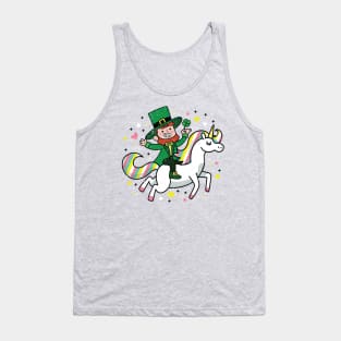 Leprechaun Riding a Unicorn T-Shirt Funny St Patrick's Day Tank Top